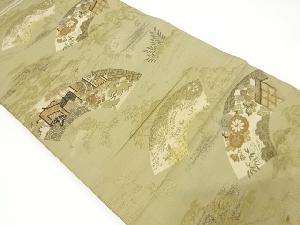 アンティーク　地紙に時代風景模様織り出し袋帯（材料）